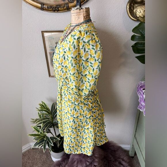 COPY - Gianni Bini Yellow Green Lemon Print Eyelet Embroidery Wrap Dress Sz 2 G… - Picture 10 of 12